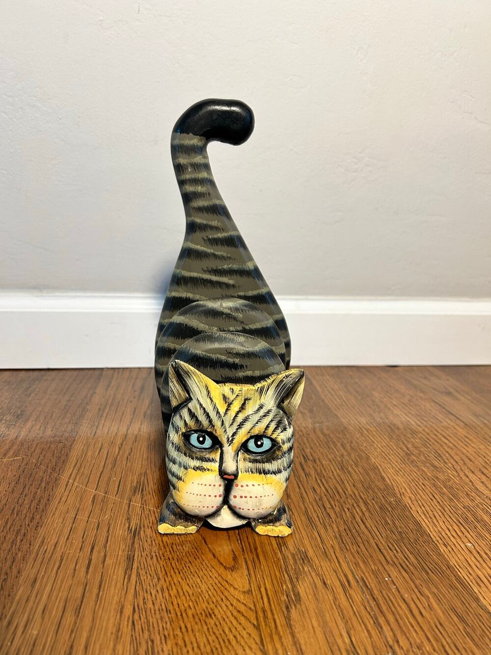 Vtg 1995 Tiger Lily Wooden Cat Letter Holder, Hand Painted Tabby Mail Organizer